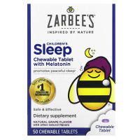 Zarbee's, Детские жевательные таблетки с мелатонином для улучшения сна, натуральный виноградный вкус, 50 жевательных таблеток