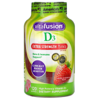 VitaFusion, Сверхсильный витамин D3, Поддержка состояния костей и иммунитета, Натуральный вкус клубники, 3000 МЕ, 120 жевательных таблеток