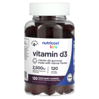 Nutricost, Для детей, витамин D3, для детей от 4 лет, ягодное ассорти, 62,5 мкг (2500 МЕ), 120 жевательных таблеток