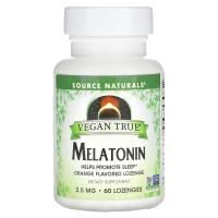 Source Naturals, Истинно Веган, Мелатонин, Апельсин, 2,5 мг, 60 таблеток