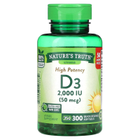 Nature's Truth, Высокоэффективный витамин D3, 50 мкг, 2000 МЕ, 300 мягких таблеток быстрого высвобождения