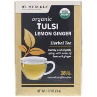 Dr. Mercola, Органический тулси, лимон и имбирь, травяной чай, 18 чайных пакетиков, 1,27 унц. (36 г)