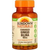 Sundown Naturals, Стандартизованный экстракт листьев гинко билоба, 60 мг, 100 таблеток