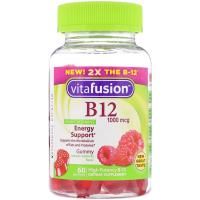 VitaFusion, Витамины B12 для взрослых, энергетическая поддержка, вкус натуральной малины, 1000 мкг, 60 конфет