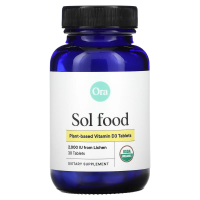 Ora, Sol Food, веганская добавка с витамином D3, 2000 МЕ, 30 органических таблеток