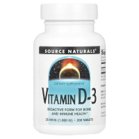 Source Naturals, Витамин D3, 1000 МЕ, 200 таблеток