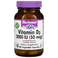 Bluebonnet Nutrition, Витамин D3, 50 мкг, 2000 МЕ, 90 растительных капсул