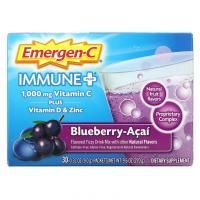 Emergen-C, Immune +,  Vitamin C Plus Vitamin D & Zinc, Blueberry-Acai, 1,000 mg, 30 Packets, 0.32 oz (9.0 g) Each