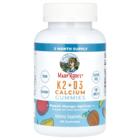 MaryRuth Organics, Жевательные мармеладки с кальцием K2 + D3, персик, манго и абрикос, 60 жевательных таблеток