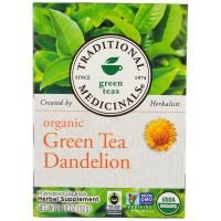 Traditional Medicinals, Органический зеленый чай с одуванчиком, без кофеина, 16 пакетиков, 1,13 унции (32 г)