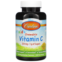 Carlson Labs, Kids, Жевательный витамин C, Натуральный мандариновый вкус, 250 мг, 60 таблеток