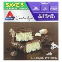 Atkins, Вкусные шоколадно-кокосовые батончики, 5 батончиков, 1.41 унц. (40 г) каждый
