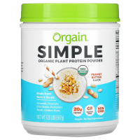 Orgain, Simple, органический растительный протеиновый порошок, арахисовая паста, 567 г (1,25 фунта)