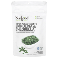 Sunfood, спирулина и хлорелла, таблетки с суперводорослями, 250 мг, 456 таблеток