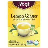 Yogi Tea, Чай с лимоном и имбирем без кофеина, 16 чайных пакетиков, 1.27 унций (36 г)