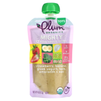 Plum Organics, Mighty 4, для детей, питательная смесь 4 групп продуктов, клубника, банан, капуста, греческий йогурт, овес и амарант, 4 унции (113 г)