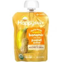 Happy Family Organics, Happy Baby, Nutty Blends, от 6 месяцев, органические бананы с 1/2 чайной ложки арахисового масла, 3 унции (85 г)