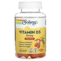 Solaray, Жевательные мармеладки с витамином D3, натуральный персик, манго и клубника, 25 мкг 1000 МЕ, 60 жевательных таблеток