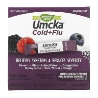 Nature's Way, Umcka, средство от простуды и гриппа с быстродействующими активными веществами, с ягодным вкусом, не вызывает сонливость, 10 пакетиков с порошком