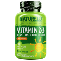NATURELO, витамин D3, на растительной основе, 125 мкг, 5000 МЕ, 180 капсул, которые легко глотать