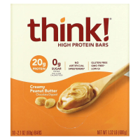 Think Thin, Батончики с высоким содержанием протеина, Кремовое арахисовое масло, 10 батончиков, 21 унция (60 г) в каждом