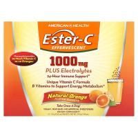 American Health, Витамин С Эстер C (витаминный комплекс), шипучий, натуральный апельсиновый ароматизатор, 1000 мг, 21 пакетиков, 0,35 унции (10 г) каждый