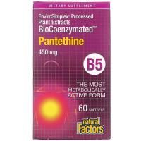 Natural Factors, BioCoenzymated, B5, пантетин, 450 мг, 60 капсул
