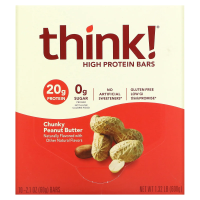 Think Thin, Батончики с высоким содержанием белка, комковатое арахисовое масло, 10 батончиков, по 2.1 унции (60 г) каждый