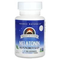 Source Naturals, Мелатонин, Вкус перечной мяты, 1,0 мг, 100 таблеток