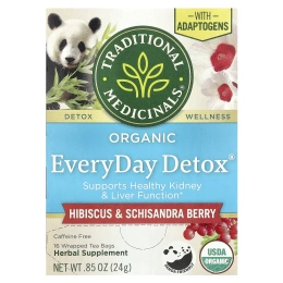 Traditional Medicinals, Organic EveryDay Detox®, ягоды гибискуса и лимонника, без кофеина, 16 чайных пакетиков в упаковке, 24 г (0,85 унции)