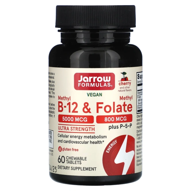 Jarrow Formulas Methyl B-12 & Methyl Folate (Метил B12 и Метилфолат) со вкусом вишни, 60 леденцов