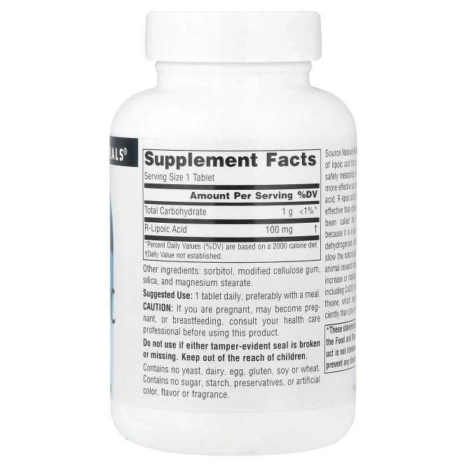 Source Naturals, R-липоевая кислота, 100 мг, 120 таблеток