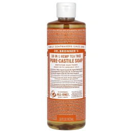 Dr. Bronner's, 18-в-1 чистое кастильское мыло из конопли, чайное дерево, 473 мл (16 жидк. унц.)