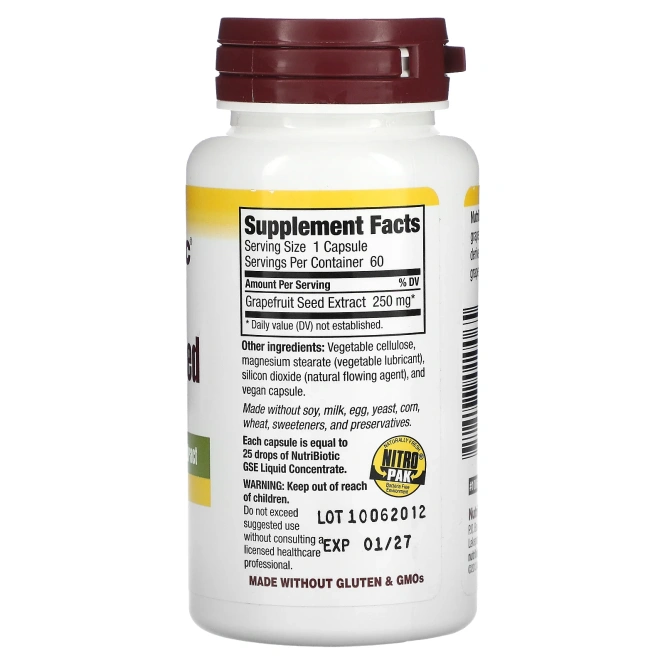 NutriBiotic, Экстракт семян грейпфрута, 250 мг, 60 капсул