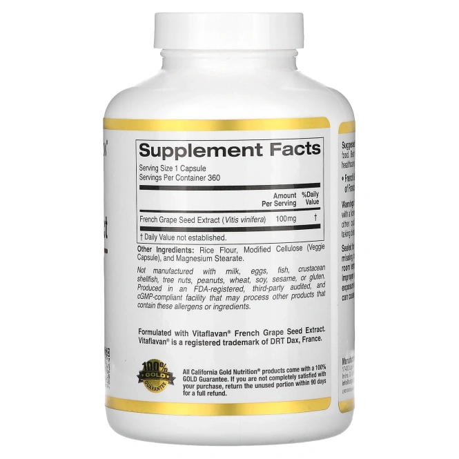 California Gold Nutrition, VitaFlavan, экстракт косточек французского винограда, полифенольный антиоксидант, 100 мг, 360 вегетарианских капсул