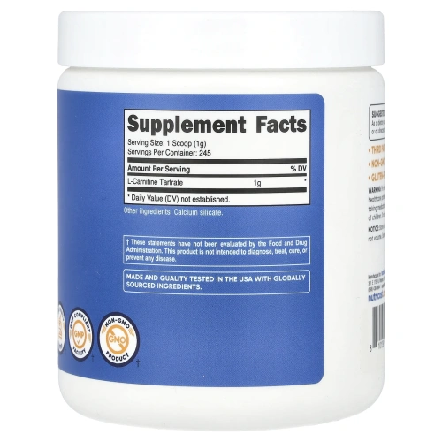 Nutricost, L-карнитин тартрат, без добавок, 250 г (8,9 унции)