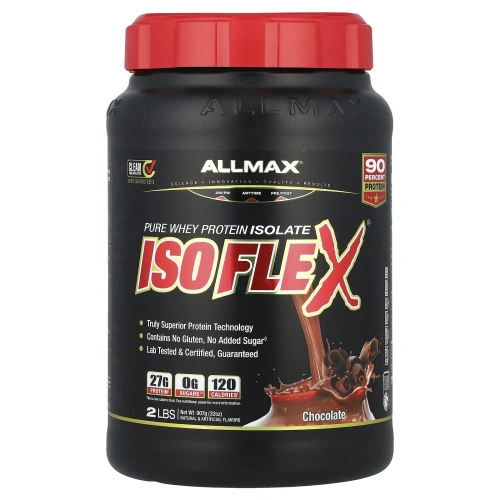 ALLMAX Nutrition, Isoflex, 100%-yный сверхчистый изолят сывороточного белка (ИСБ с фильтрацией частиц заряженными ионами), шоколад, 907 г (2 фунта)
