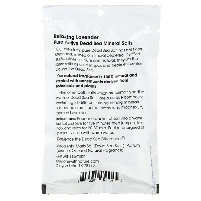 One with Nature, Dead Sea Spa, минеральные соли, расслабляющее средство, лаванда, 70 г