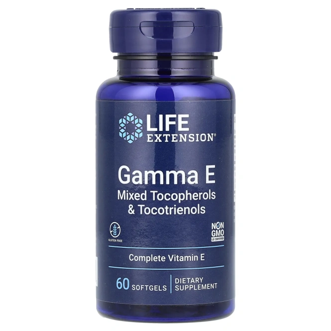 Life Extension, Gamma E, смесь токоферолов и токотриенолов, 60 мягких таблеток