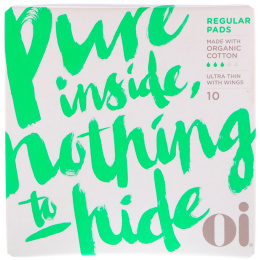 Oi, Ультратонкие прокладки с крылышками из органического хлопка, обычные, 10 штук