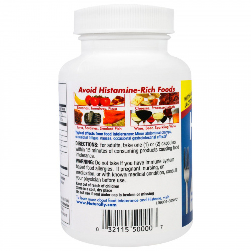 Naturally Vitamins, Histame, пищевая добавка от непереносимости пищевых продуктов, 30 капсул