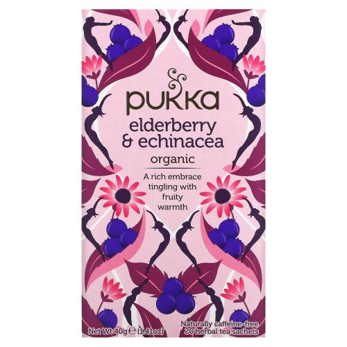 Pukka Herbs, Elderberry & Echinacea , 20 Fruit Tea Sachets, 1.41 oz (40 g) Each