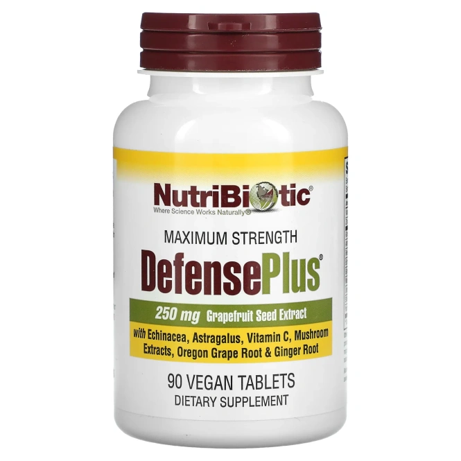 NutriBiotic, DefensePlus, 250 мг экстракт косточек грейпфрута, 90 веганских таблеток