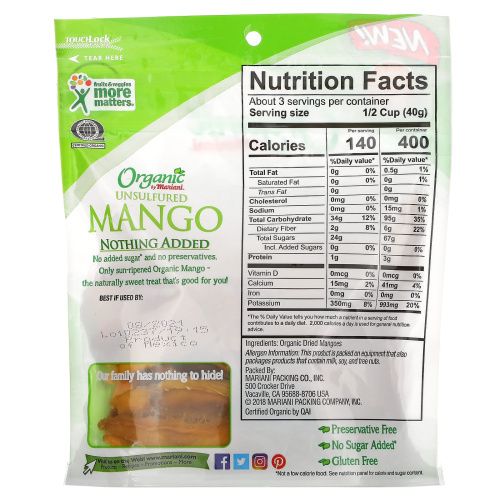 Mariani Dried Fruit, Organic, Unsulfured Mango, 4 oz (113 g)