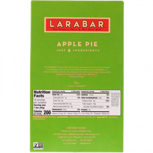 Larabar, Яблочный пирог, 16 батончиков, 1,6 унции (45 г) каждый