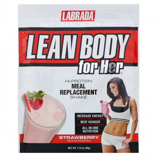 Labrada Nutrition, Коктейль Lean Body для нее, заменитель пищи с высоким содержанием протеина, клубничный вкус, 20 пакетов, по 49 г каждый