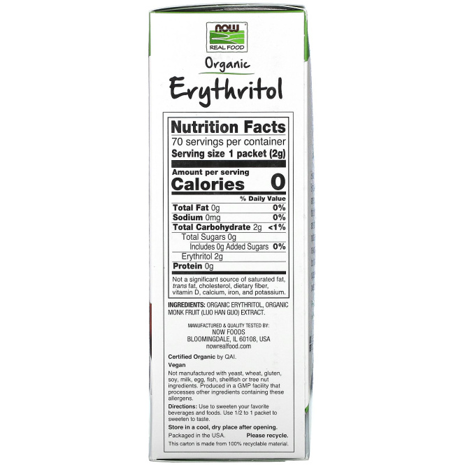 Now Foods, Real Food, органический эритритол с архатом, 70 пакетиков