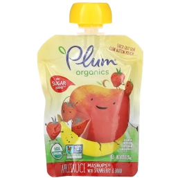 Plum Organics, Органическое яблочное пюре с клубникой  и бананом, 4 пакетов, 3,17 унц. (90 г) каждый