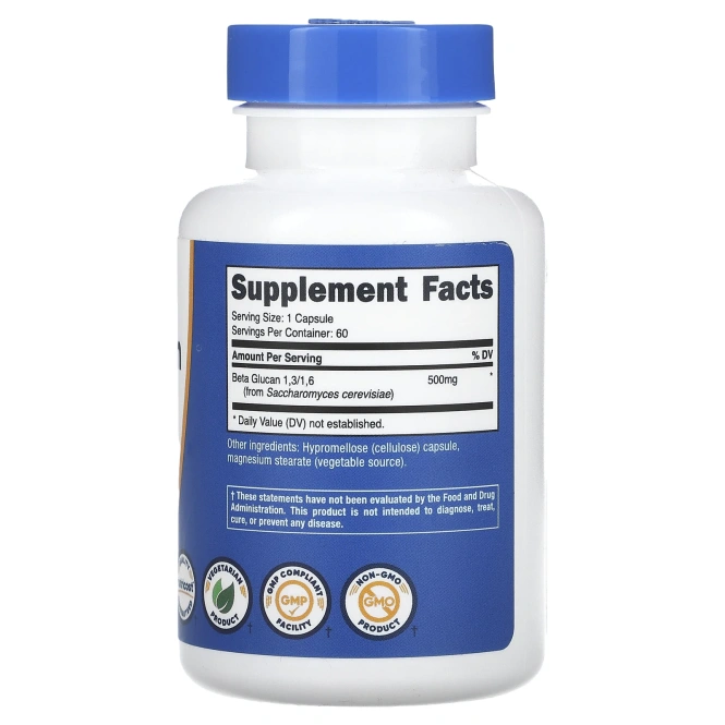 Nutricost, бета-глюкан 1,3/1,6, 500 мг, 60 капсул