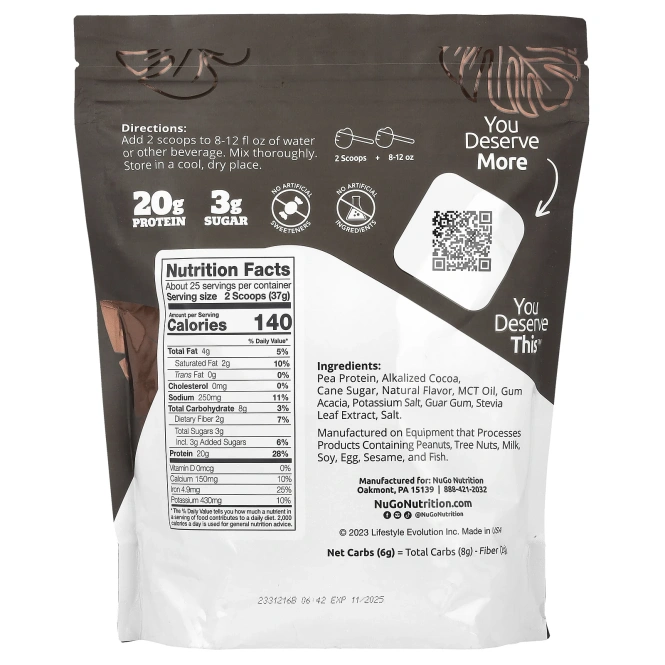 NuGo Nutrition, Plant Protein, Chocolate, 2 lbs (907 g)